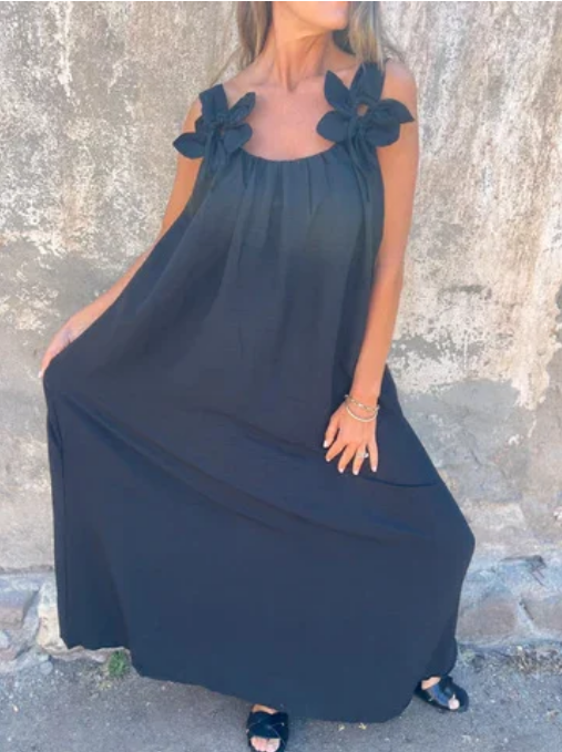 đEttfĂ€rgad klĂ€nning för kvinnor med blommönster och U-formad halsringning