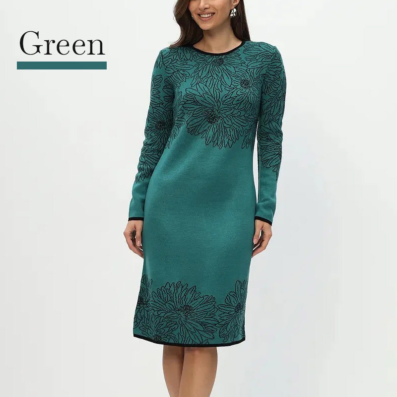 đ2025 New Arrival PresaleâšPrintad rak klĂ€nning med lĂ„nga Ă€rmar och rund halsringningv