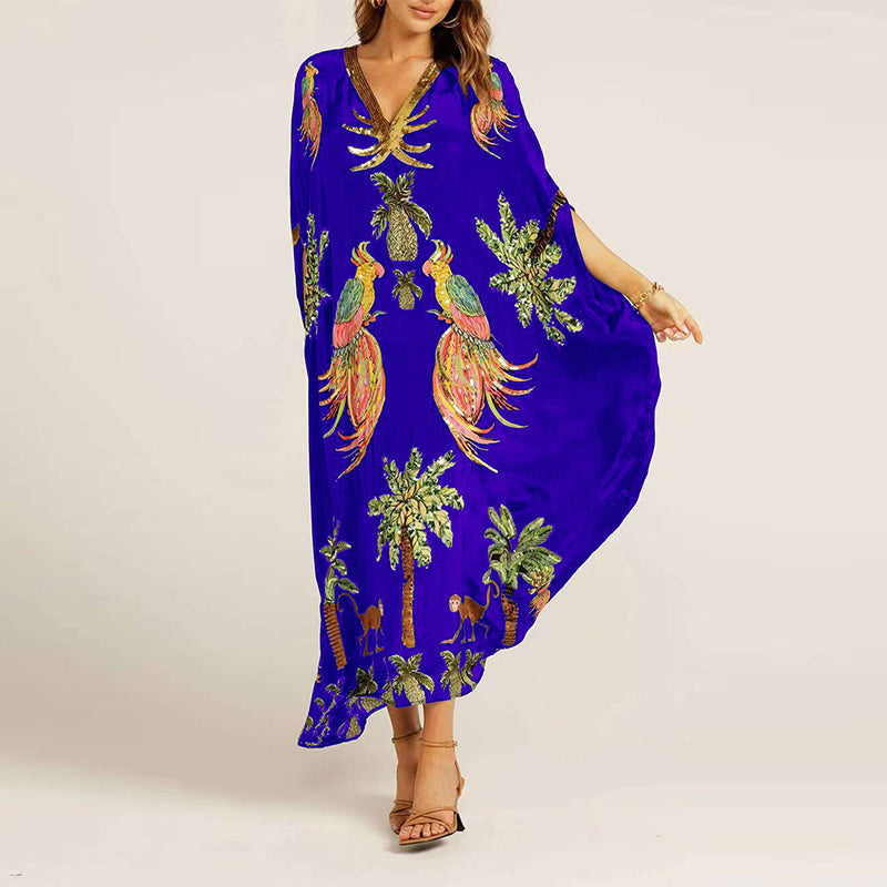 Women’s Elegant Loose V-Neck Printed Dress