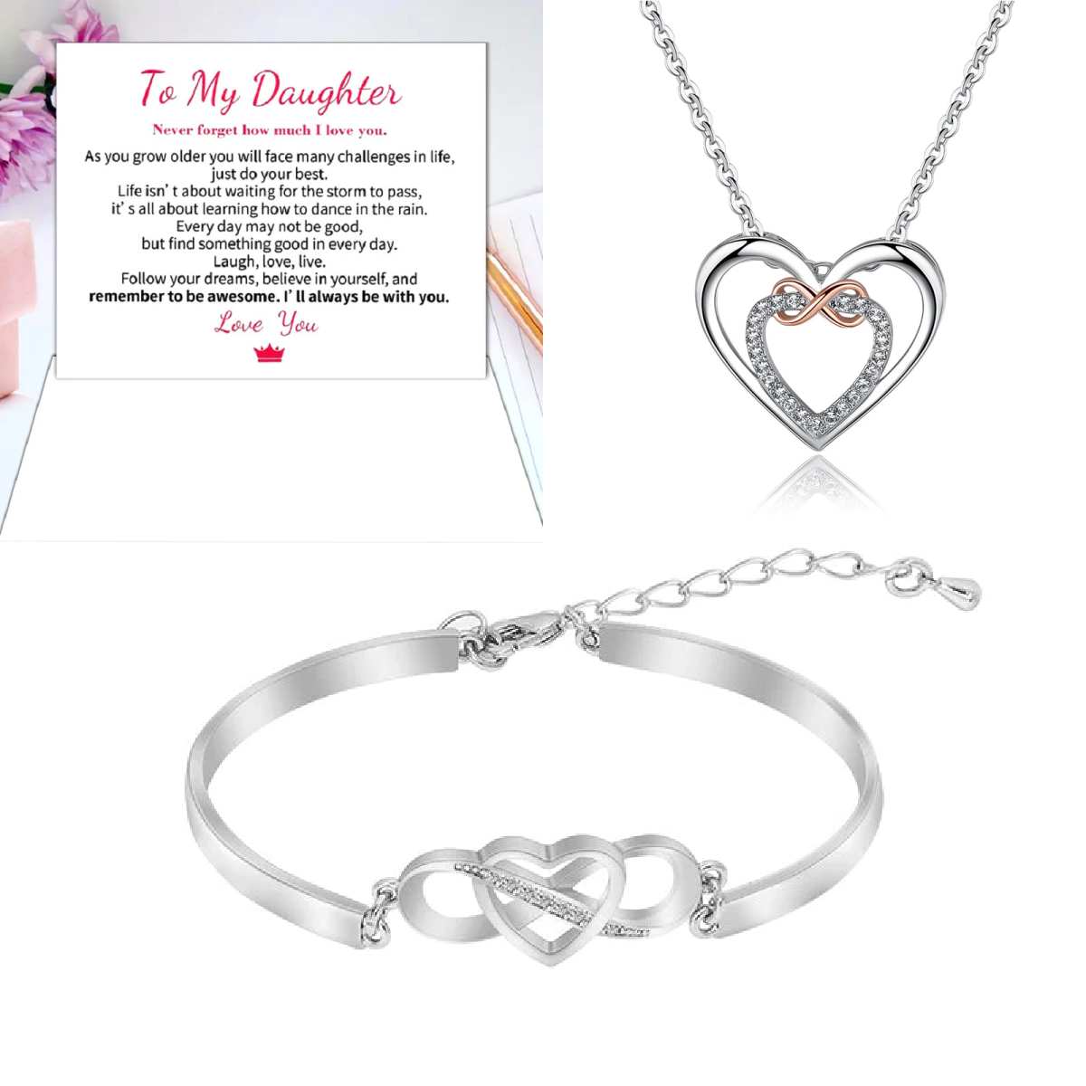 💝Snyggt dubbelhjärthalsband💕