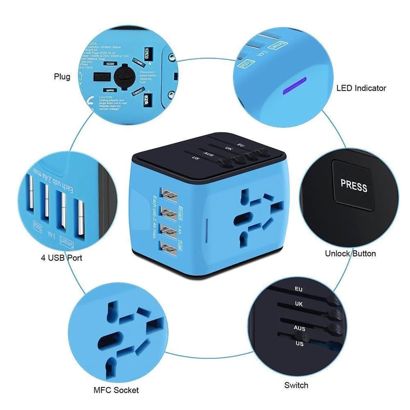 Universal 100V-220V adaptador de viaje inteligente convertidor de voltaje