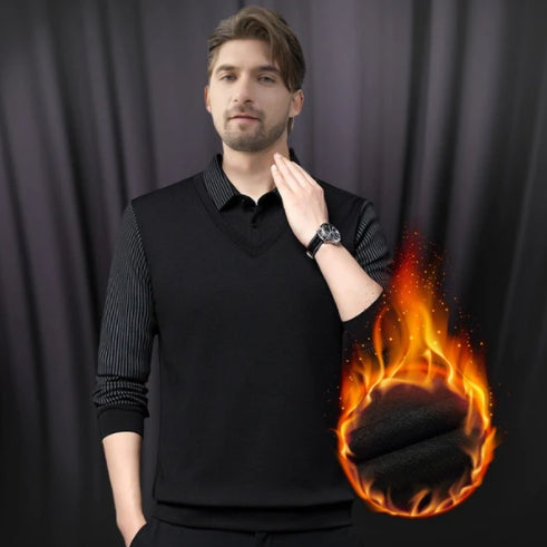 ⏰ Endast nu 49% rabatt!💕 Lapel faux tvådelad stickad skjorta herr