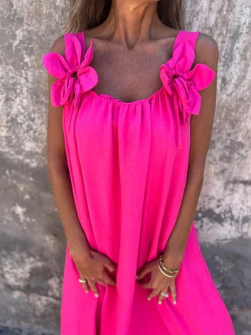 💕Ettfärgad klänning för kvinnor med blommönster och U-formad halsringning