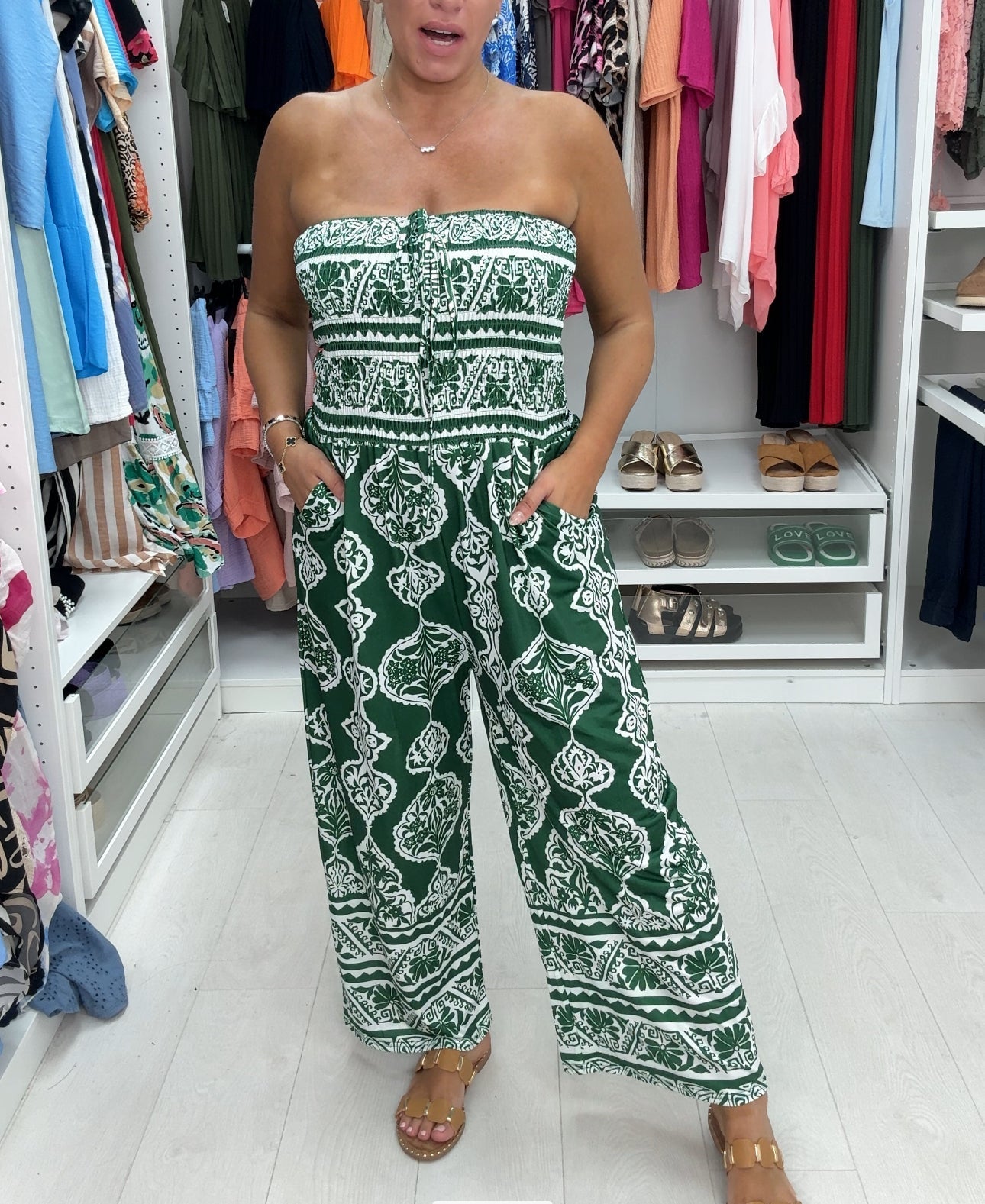 Mosaic Print Elasticated Bust Jumpsuit