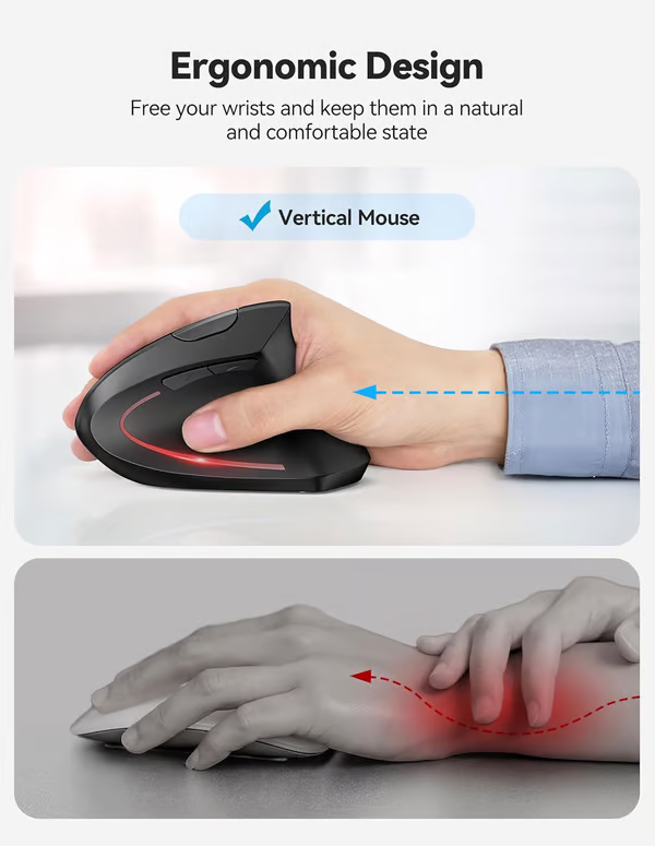 Wireless USB Rechargeable Ergonomic Vertical Optical Mouse