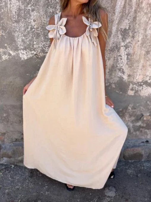 💕Ettfärgad klänning för kvinnor med blommönster och U-formad halsringning