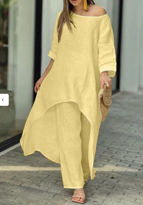 💕Lössittande vårsommardräkt i bomull och linne för kvinnor👗