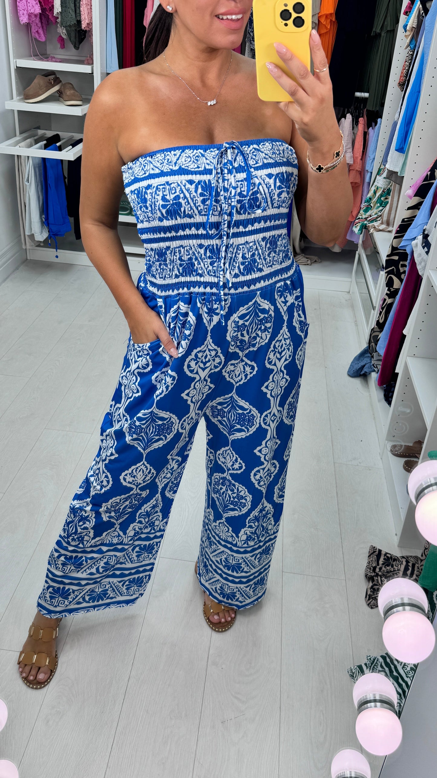 Mosaic Print Elasticated Bust Jumpsuit