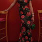 🎉Hot Sale 49% OFF🥳Cheongsam Style Rose Floral Print Tiered Flare Sleeve Stretch Maxi Dress