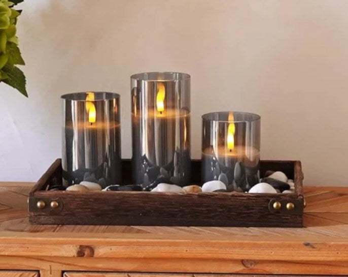 Flickering Liekemättömät kynttilät lasipitelin