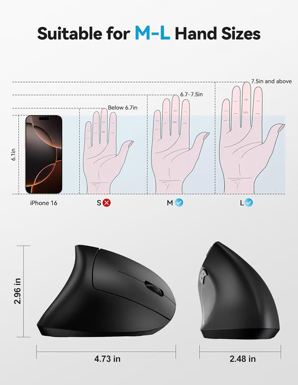 Wireless USB Rechargeable Ergonomic Vertical Optical Mouse