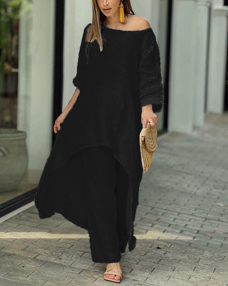 💕Lössittande vårsommardräkt i bomull och linne för kvinnor👗