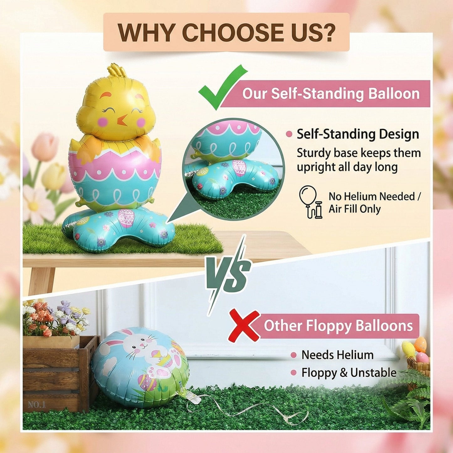 🐰🌼 PÅSKREA – 65% RABATT 🎉 3 Gigantiska 3D-stående Kaninballonger – Skapa Påskstämning På Sekunder!