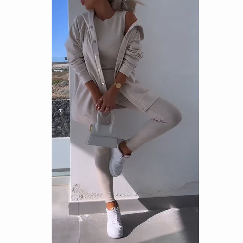 Cardigan med huva Sweatshirt Set med tre delar （Fri frakt）