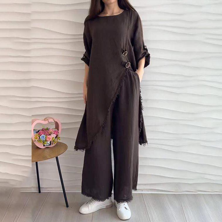 💃💋Casual 2-delad kostym för kvinnor med rund halsringning