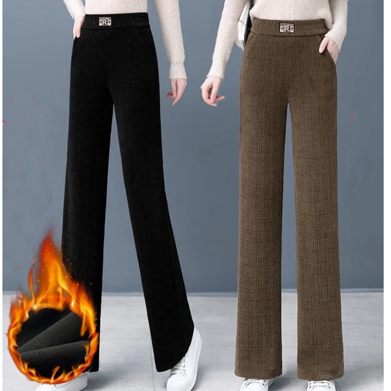 Dambyxor med hög midja och varma vida ben