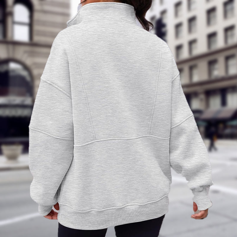 Kvinnors Långärmade Tröjor med Halv Dragkedja och Fickor