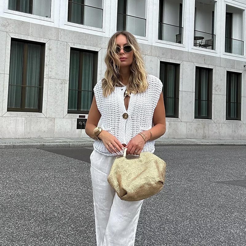 Chunky Knit Button-Down Sweater Vest för kvinnor