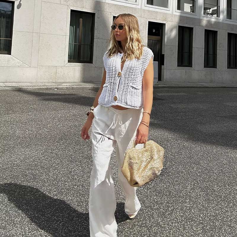 Chunky Knit Button-Down Sweater Vest för kvinnor