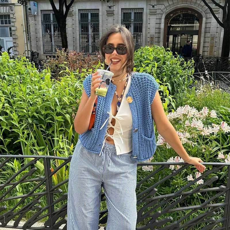 Chunky Knit Button-Down Sweater Vest för kvinnor