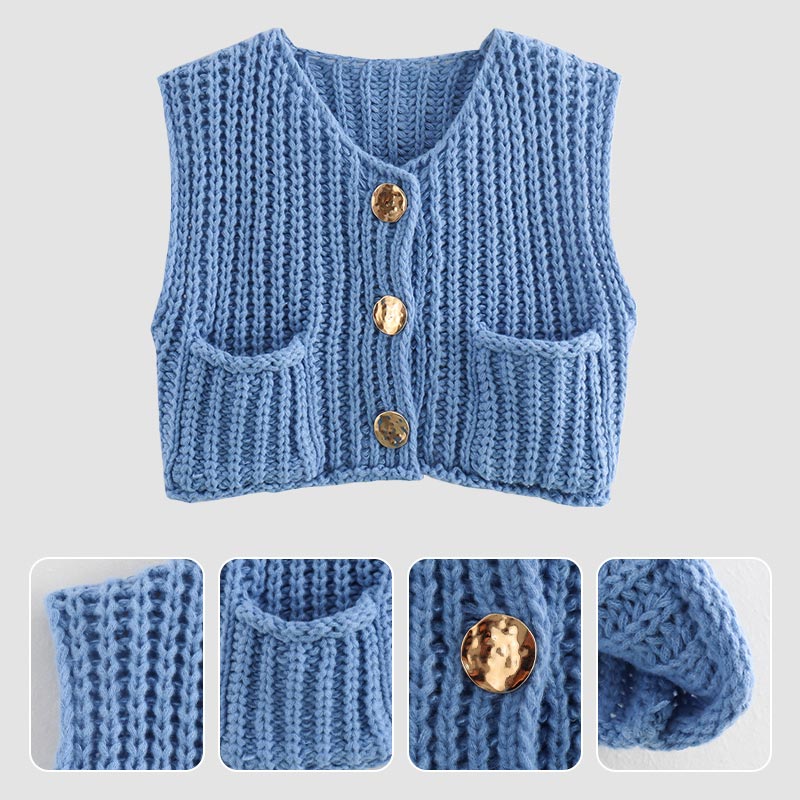 Chunky Knit Button-Down Sweater Vest för kvinnor