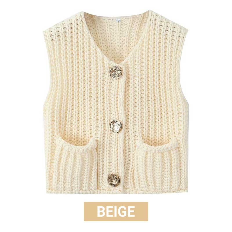Chunky Knit Button-Down Sweater Vest för kvinnor
