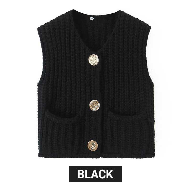Chunky Knit Button-Down Sweater Vest för kvinnor