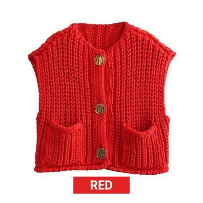 Chunky Knit Button-Down Sweater Vest för kvinnor