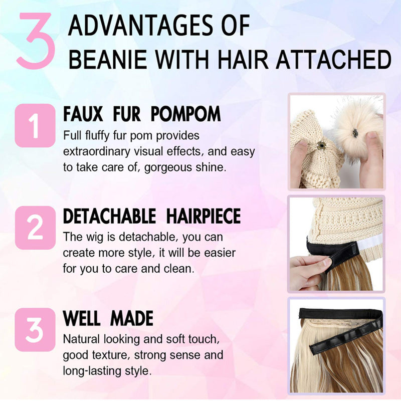 Bästa Gåvan till Henne - Ny Varm Avtagbar Stickad Mössa I Ett Stycke Med Stor Vågperuk