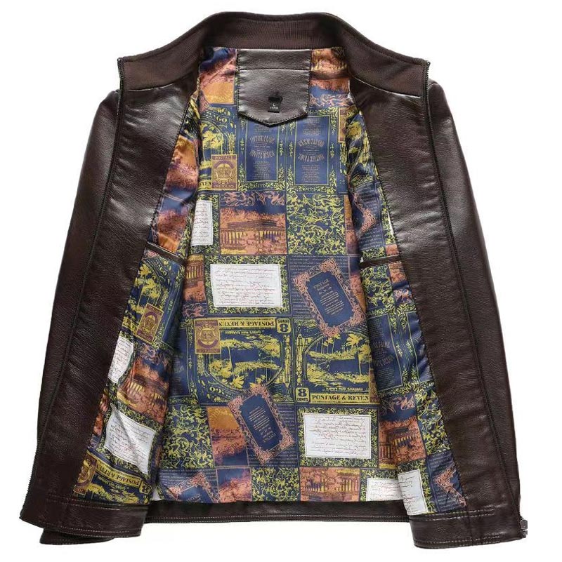 ⏰ Endast nu 49% rabatt!🔥 Varm Läderjacka för Män - Plyschfoder & Vindtät, Perfekt Present till Honom ✨