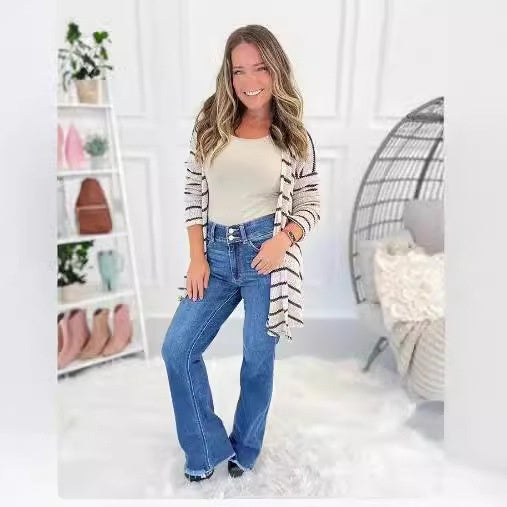 Jeans med hög midja och fickor för kvinnor