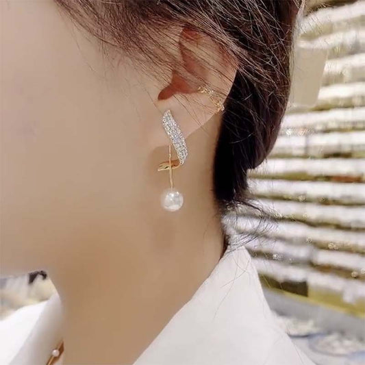 Women's Faux Pearl Earrings with Rhinestone Accent