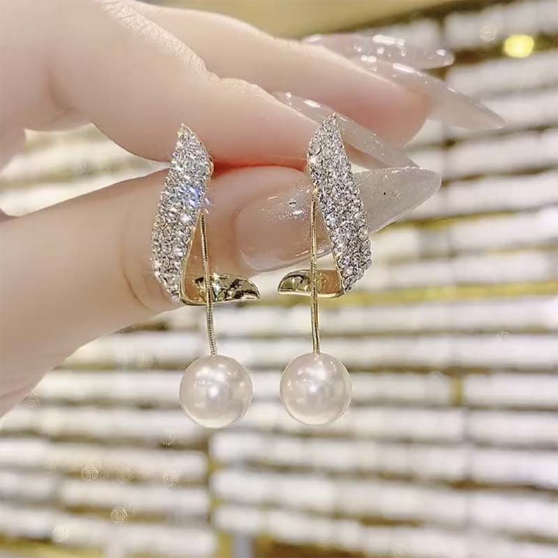Women's Faux Pearl Earrings with Rhinestone Accent