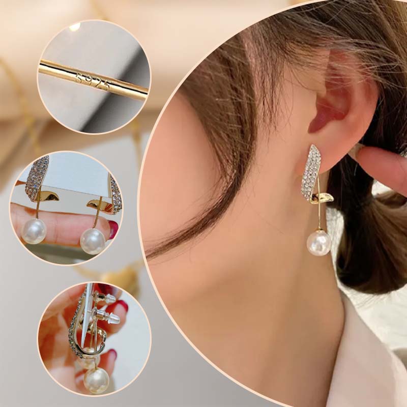 Women's Faux Pearl Earrings with Rhinestone Accent