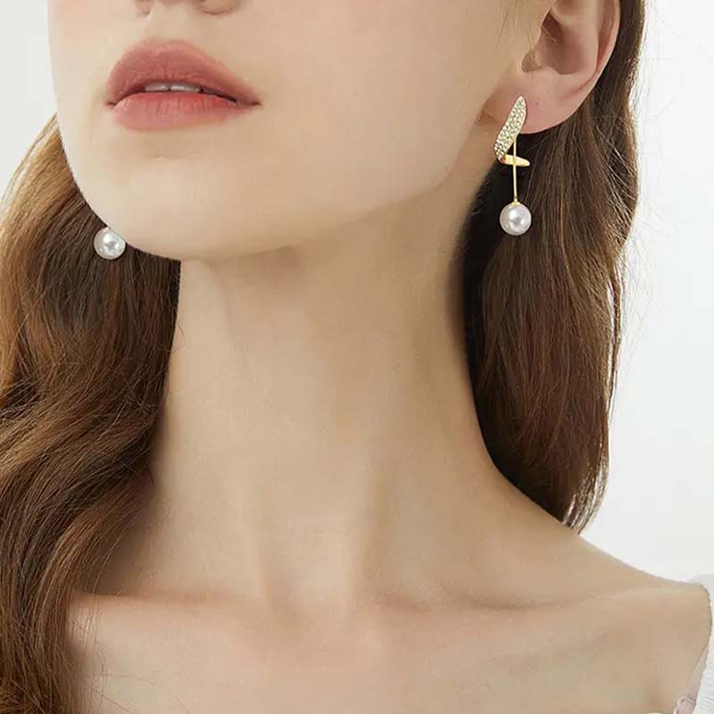 Women's Faux Pearl Earrings with Rhinestone Accent