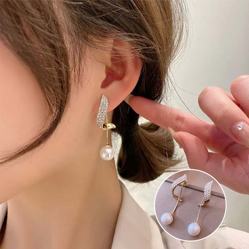 Women's Faux Pearl Earrings with Rhinestone Accent