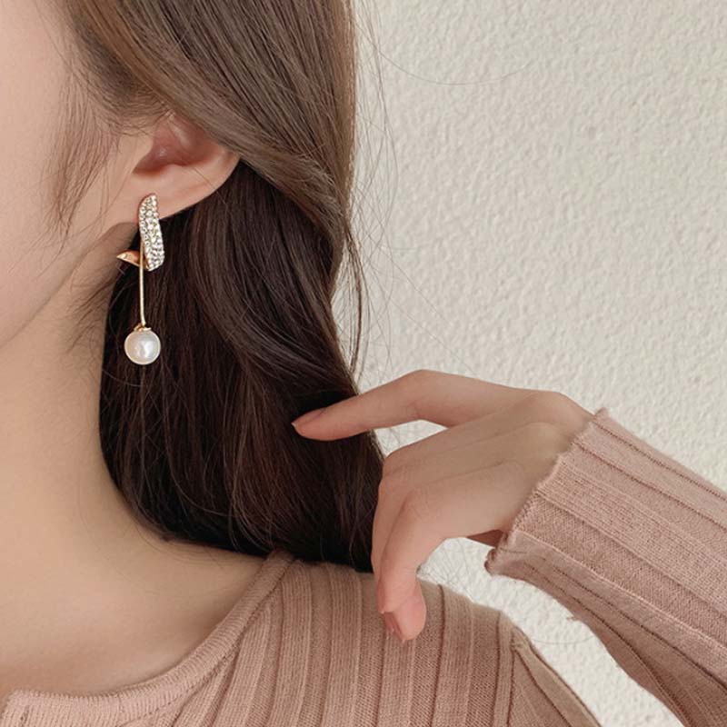 Women's Faux Pearl Earrings with Rhinestone Accent