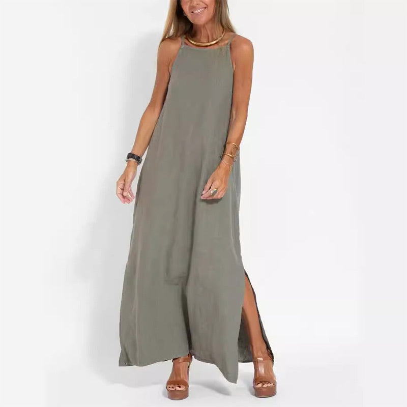 Kvinnors klänning med spagettiband och splittad fåll