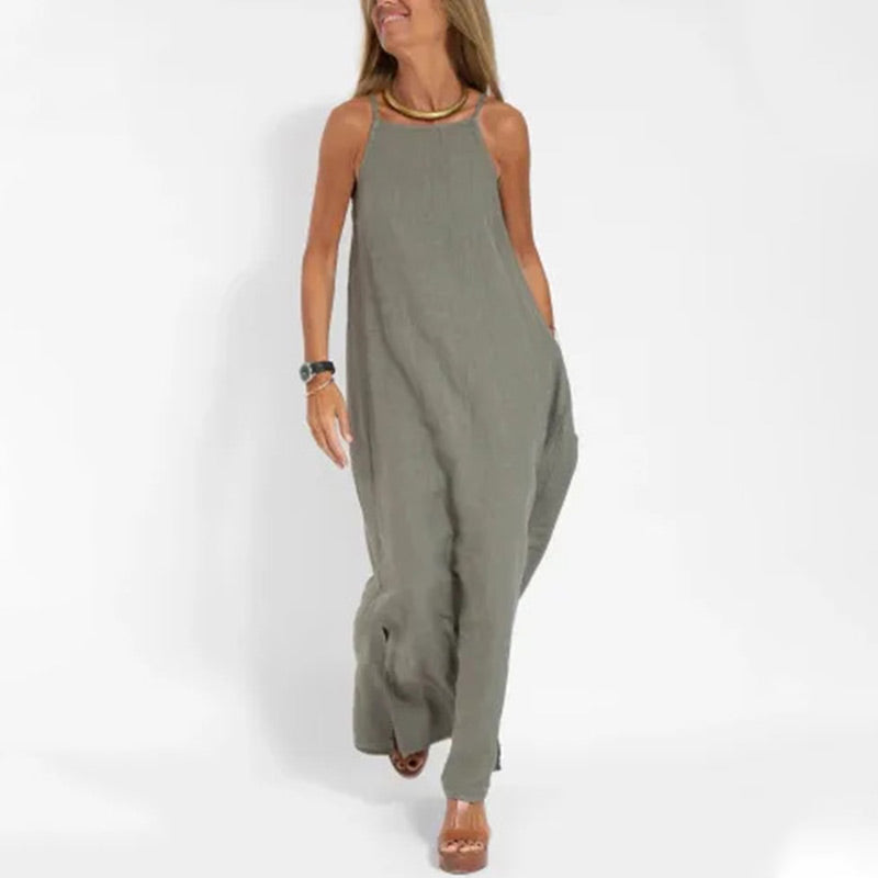 Kvinnors klänning med spagettiband och splittad fåll