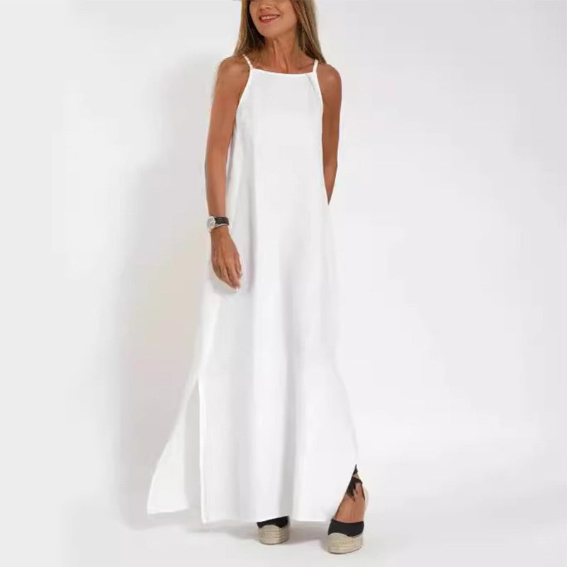 Kvinnors klänning med spagettiband och splittad fåll