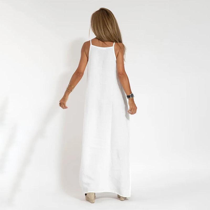 Kvinnors klänning med spagettiband och splittad fåll