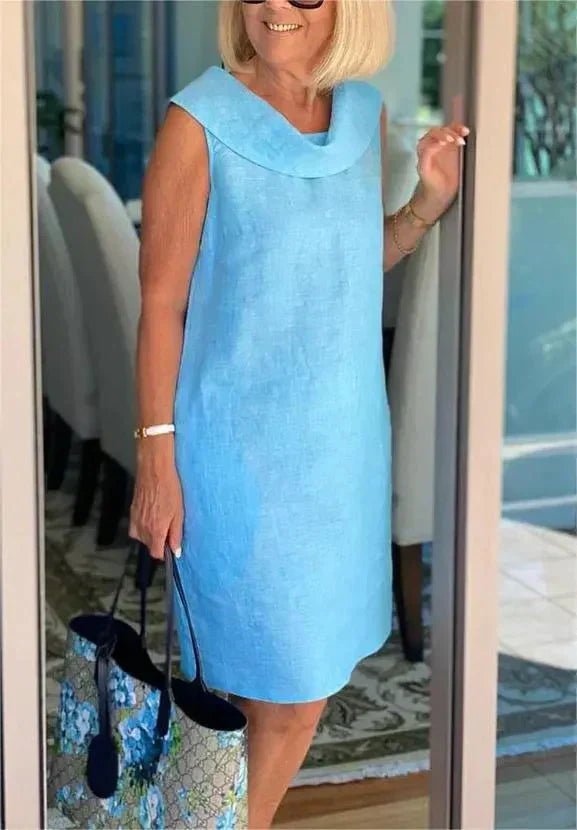 2025 Sommar bomull linne mode stående krage klänningar