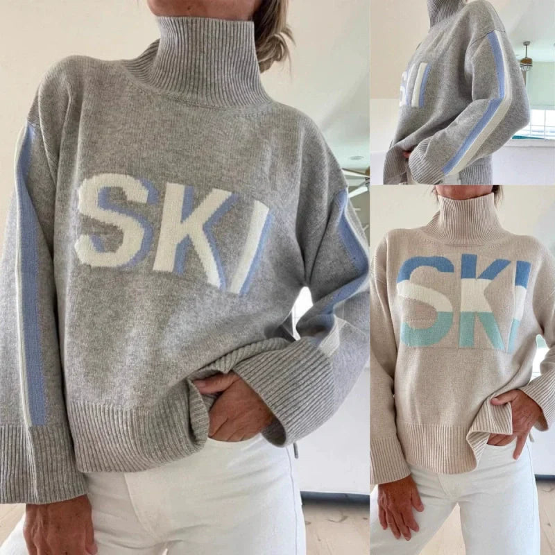 Women's Cozy Turtleneck Letter Pullover Sweater