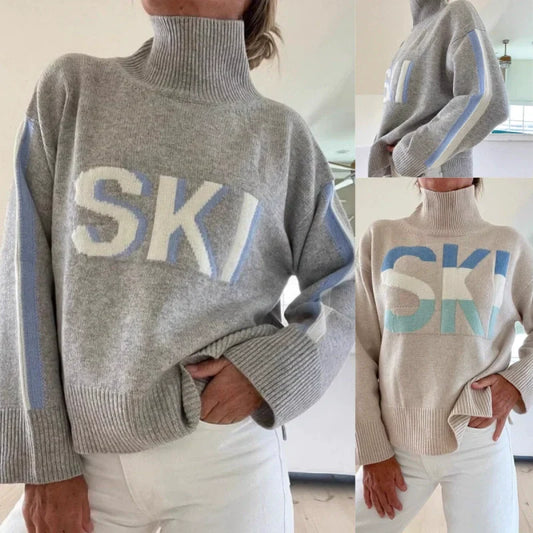 Women's Cozy Turtleneck Letter Pullover Sweater