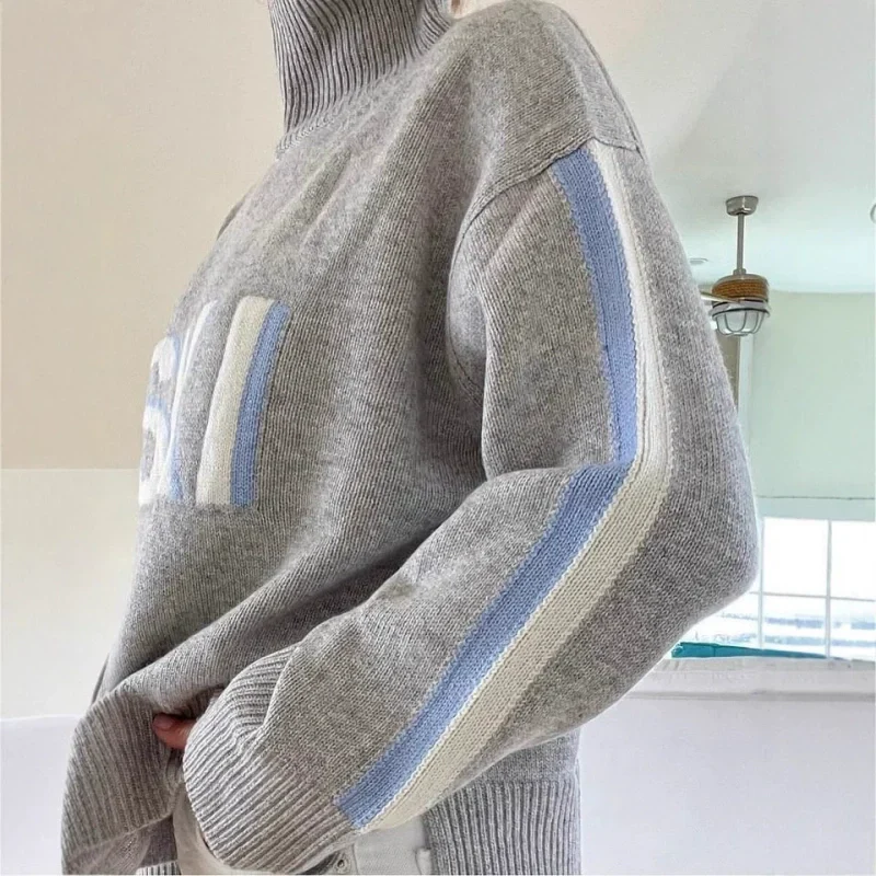 Women's Cozy Turtleneck Letter Pullover Sweater