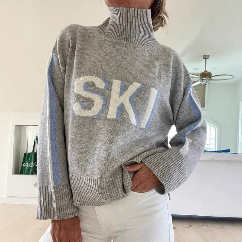 Women's Cozy Turtleneck Letter Pullover Sweater
