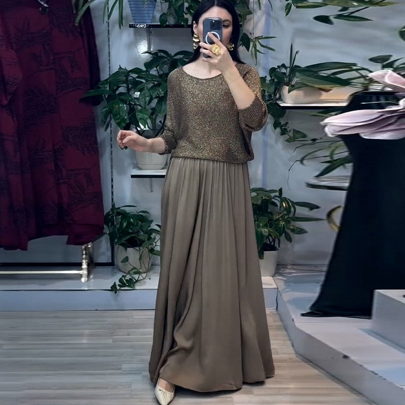 2-delat set med maxikjol i guld för kvinnor