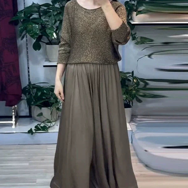 2-delat set med maxikjol i guld för kvinnor