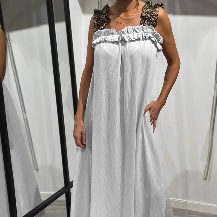 Avslappnad ärmlös maxiklänning med fickor för kvinnor