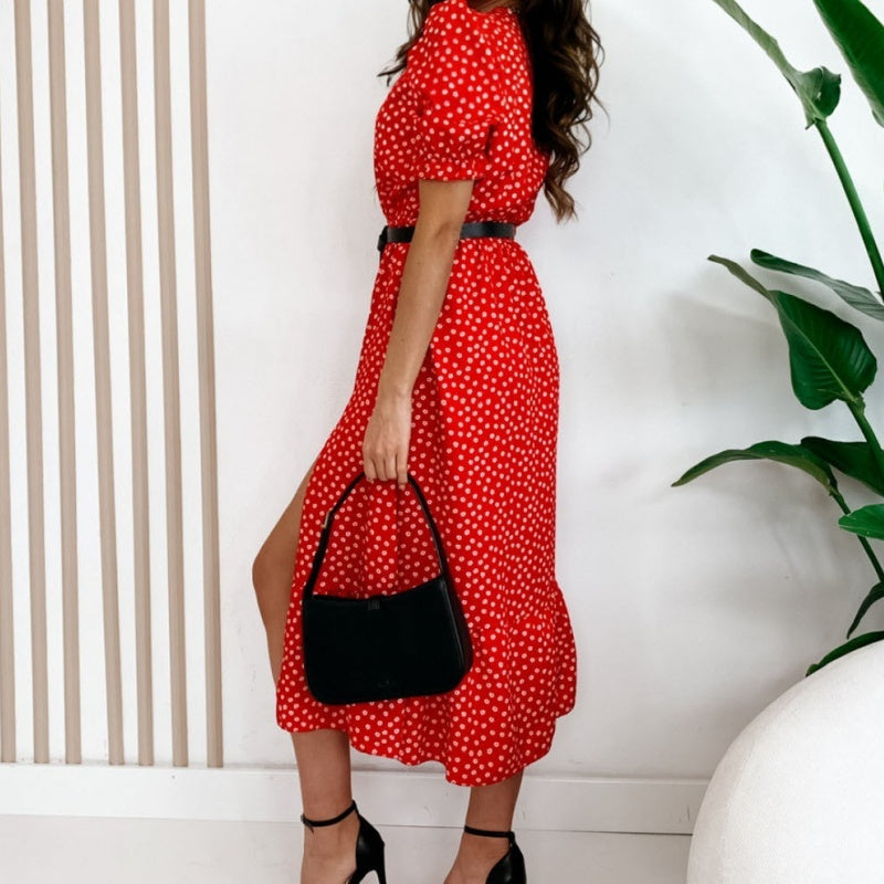 V-ringade midiklänningar med tryck för kvinnor